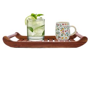 Plateau de service en bois au design classique, fabriqué à la main à partir de bois massif, solide et durable, pour servir du café, du thé et des boissons dans la cuisine - Product Image 2