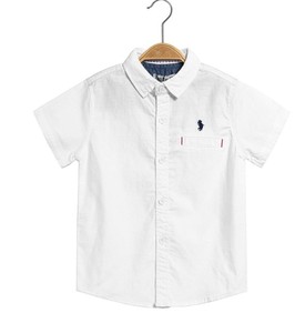 Boys Short Sleeve Cotton Oxford Shirt Solid Color Casual <b>Turn</b>-down Collar With Pockets Regular Fit - Product Image 6
