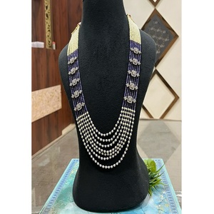 Stunning Premium Quality Brass Gold Plated Real Pearl CZ Mala <b>Necklace</b> <b>Set</b> with Earrings for Wedding Engagement Party Wear Women - Product Image 1