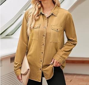 เสื้อเชิ้ตเดนิมแขนยาวผู้หญิงขายดี ระบายอากาศได้ดี ทรงหลวม สไตล์ครอปท็อป สีซีดแบบซันเฟด ลุคซัมเมอร์แฟชั่น เสื้อผ้าเดนิม - Product Image 5