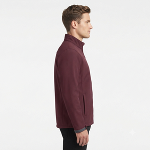 Men's Burgundy Jacket Full Zip Stand Collar Windproof Casual Outerwear Regular Fit Polyester <b>Shell</b> Autumn Wear - Product Image 4