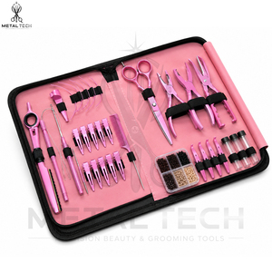 Premium Hair Extension Application Tool Set With Pink Stainless Steel Pliers Scissors Loop <b>Needle</b> Extension <b>Beads</b> and Organizer - Product Image 4