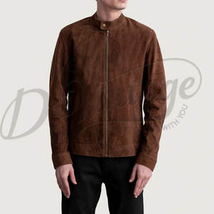 Veste en cuir suédé marron pour homme, en véritable peau de mouton, coupe ajustée, automne-hiver, style décontracté, moto, zippée, vêtement d'extérieur - Product Image 4