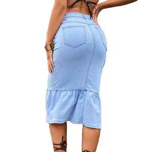 Jupe courte en jean taille haute pour femme avec ceinture et boutons diamantés, style vintage, respirante, accessoire printemps-été-automne 100% - Product Image 2