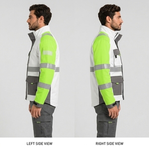 <b>Winter</b> Safety Hooded Safety <b>Jacket</b> Wholesale Custom Logo Construction High Visibility Reflective <b>Waterproof</b> Canvas Stand Collar - Product Image 5