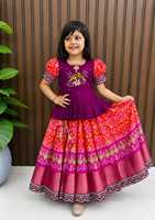 Set Lehenga Anak Perempuan, Cetak Blok, Bordir, Dupatta, Blus Polkadot, Pakaian Tradisional India, Pakaian Festival, Pakaian Anak