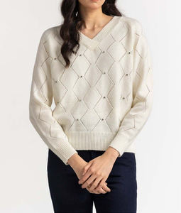 Suéter de lana de moda con cuello en V y manga larga para mujer, ropa de invierno en oferta, nuevos diseños para damas, ropa tipo jersey. - Product Image 1