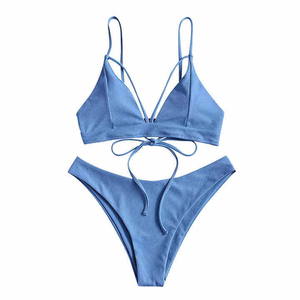 New OXLO LEATHER Women Tankinis 2-Piece <b>Bikini</b> Sets Front Plunge Neck Quick Dry Breathable Anti-Bacterial Seamless Solid Plus - Product Image 1