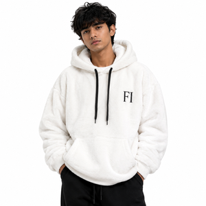 Sweat-shirts à capuche en sherpa pour hommes, surdimensionnés, avec logo brodé, sweat-shirt d'hiver, streetwear personnalisé, pull Y2K, fournisseur en gros de mode aux États-Unis - Product Image 1