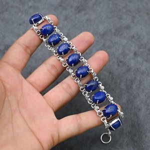 Natural Lapis Lazuli Cabochon <b>Bracelet</b> Handmade 925 Sterling Silver Bridal Gift For Women Wife Mother Elegant - Product Image 3