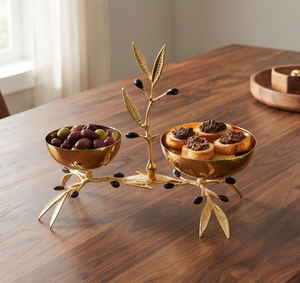 Bol décoratif en forme de branche d'olivier dorée, centre de table en métal fait main, style moderne, décoration de table de mariage - Product Image 4