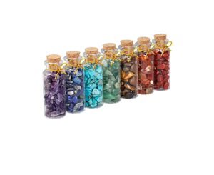 Gemstone Seven Chakra Chips Glass Wish Bottles <b>Sets</b> 7-Piece Natural Chakra Stone Healing Kit <b>Set</b> from Amayra <b>crystals</b> Exports - Product Image 1