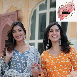 Robe Anarkali en pur coton imprimé indien, ensemble 3 pièces avec pantalon et dupatta - Product Image 1