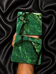 Handmade Green Stone <b>Epoxy</b> <b>Resin</b> Square Modern Design 10cm Diameter Coaster Set REHMAN CRAFT - Product Image 3