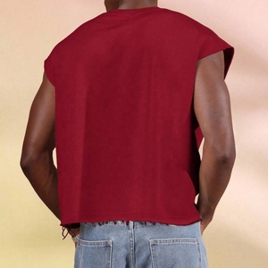<b>Men's</b> Trendy Summer V-Neck Sleeveless <b>Top</b> Front Short Jersey Solid Color Loose Fit Casual Sports Knitted Plain Dyed <b>Men</b> T-shirt - Product Image 2