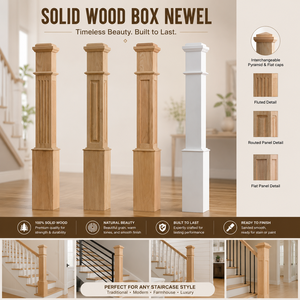 Modern White Oak 4091F Newel Box <b>Fluted</b> Detail Traditional Design Solid Wood Custom Adjustable Stair Parts EFS Thanh Nghia - Product Image 1