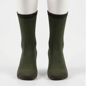 Crew <b>Socks</b> Olive Green Solid Knitted Cotton Breathable Casual Daily Wear Adult Autumn Standard Thickness - Product Image 1