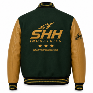 SHH INDUSTRIES Custom <b>Men</b> Varsity <b>Jacket</b> Embroidered Logo Letterman Baseball Bomber <b>Jacket</b> PU Leather Sleeves Wholesale - Product Image 2