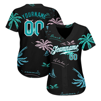 Maillot de baseball homme personnalisé à sublimation motif palmier, manches courtes, boutons intégraux, style tropical, pour équipes sportives
