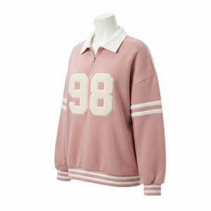 เสื้อสเวตเชิ้ตซิปขึ้นพิมพ์ลายสีฟ้าอ่อนสำหรับผู้หญิง หมายเลข 98 คอปกพับ แขนยาว สไตล์พรีปปี้ สำหรับใส่ในฤดูใบไม้ร่วง - Product Image 4