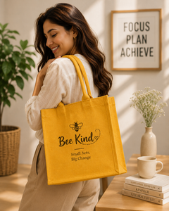 <b>Bee</b> Kind Canvas Tote Bag Yellow Large Shoulder Handle Shopping Bag With <b>Bee</b> Design And Inspirational Quote - Product Image 1