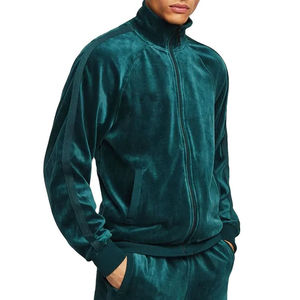 Ensemble de survêtement en velours vert 300 GSM personnalisé pour homme, vêtements de sport décontractés d'hiver en tissu technique de luxe - Product Image 4
