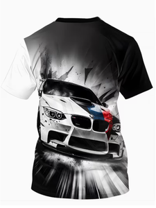 T-shirt à manches courtes pour homme, imprimé voiture, col rond, coupe ajustée, vêtement décontracté, tissu tricoté respirant, design imprimé photo - Product Image 2