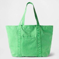 Sac fourre-tout en toile de coton biologique vert denim pour femme, couleur unie, ouverture supérieure, deux poignées, grande capacité, haute qualité, style minimaliste