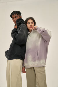 Sweat à capuche zippé en molleton de haute qualité, coupe classique, effet vieilli et délavé à l'acide, avec couleur et logo personnalisables, 100 % coton - Product Image 3