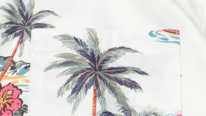 Men's <b>White</b> Short Sleeve Hawaiian <b>TShirt</b> With Palm Tree Print Regular Fit Casual Wear V-Neck Cotton Woven Breathable - Product Image 6