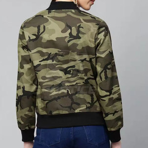<b>Women's</b> <b>Camouflage</b> Bomber Jacket Zip Up Casual <b>Coat</b> Black Ribbed Cuffs - Product Image 4