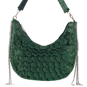 Elegante Bolso de Mano de Gamuza con Logotipo Bordado y Pedrería para Novias, Ideal para Fiestas Nocturnas y Bodas, Hecho a Mano en India - Product Image 1