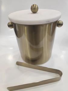 Premium Gold Ice <b>Bucket</b> with White <b>Lid</b> and Tongs Perfect for Event Buffets Home Bars Wine Beer And Champagne Chiller - Product Image 3
