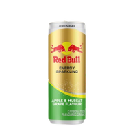Boisson Énergisante RED BULLs au Goût Pomme Muscat, 250ml, en Canette ou Bouteille, au Ginseng, Carbonatée, Sans Sucre, Faible en Glucides, Enrichie en Vitamines