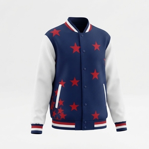 Chaqueta de béisbol universitaria personalizada para hombre, talla grande, bordada, cortavientos, con cuello alto, para otoño, abrigo deportivo universitario, venta al por mayor, frontal - Product Image 1