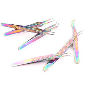 Pinces à cils en acier inoxydable écologiques en vrac avec étiquette privée, outil à prise diamantée arc-en-ciel pour extensions de cils en volume - Product Image 4