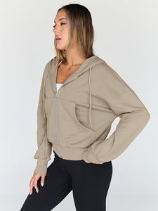 Hoodie court oversize couleur unie, veste légère imperméable à col montant zippé, logo personnalisé, sports de plein air - Product Image 3