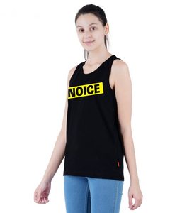 Camiseta sin mangas negra para mujer, cuello redondo, informal, transpirable, de poliéster tejido, con estampado de letras y logotipo frontal, ¡muy vendida! - Product Image 1