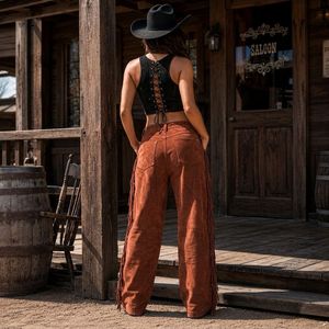 Pantalon en daim pour femme, taille mi-haute, fermeture éclair, jambe large, longueur intégrale, décontracté, hiver, streetwear, cadeau pour elle - Product Image 5