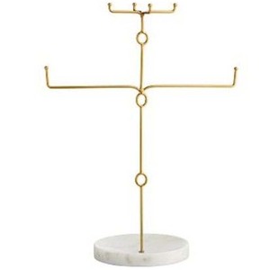 Support à bijoux en fil métallique plaqué or nordique, qualité assurée, style classique, base en marbre naturel, support décoratif pour la maison - Product Image 1