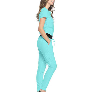 Ensemble de tenue médicale pour femmes, haut à col en V à manches courtes, pantalon à cordon de serrage, uniforme d'infirmière, hôpital, vêtements de travail doux et respirants - Product Image 3