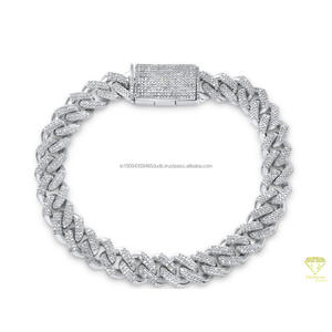 Bracelet en argent sterling 925 de qualité supérieure avec diamants Moissanite, maillons cubains larges et design imposant style Hip Hop glacé - Product Image 1