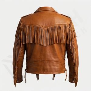 Chaqueta de Cuero con Flecos, Estilo Rockero, para Motociclistas, con Conchos, Ropa Exterior Protectora para Motociclismo, en Color Personalizado - Product Image 2