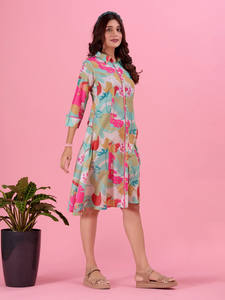 Robe midi florale indienne faite à la main, écologique, pour femme, taille naturelle, élégance de fête, déclaration de mode - Product Image 3