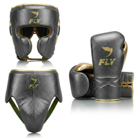 Ensemble de boxe en cuir métallisé vert RTS Fly : Casque, Gants, Protection inguinale, Équipement d'entraînement et de sparring