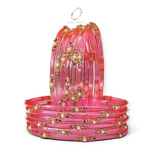 Bracelets en verre rose Kashmiri Raindrop les plus vendus, plaqués or, avec perles, cristaux et zircons floraux pour femmes, vente en gros pour mariages - Product Image 2
