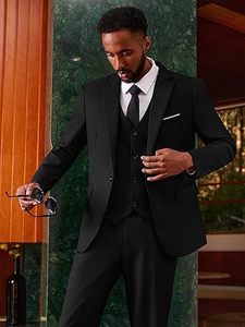 Trajes de Negocios de 3 Piezas para Hombre, Color Negro, Estilo Británico, Corte Entallado, Chaleco y Pantalones de Una Sola Fila de Botones, Antiarrugas - Product Image 3