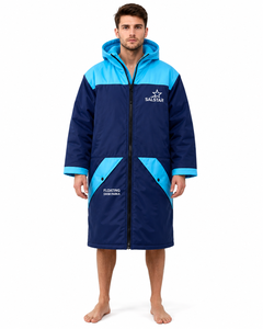 Parka de bain imperméable à capuche style contrastant, à manches longues, séchage rapide, respirante, avec doublure polaire et fermeture éclair, idéale pour se changer - Product Image 1