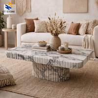 Table basse en marbre blanc de Carrare, table basse de luxe avec plateau en pierre pour villa, hôtel, maison, salon, décoration, table en marbre