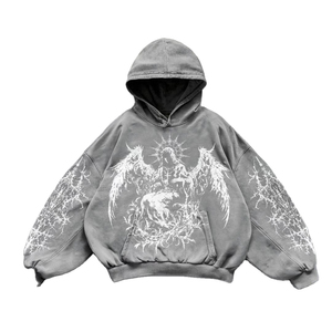 Sweat-shirt à capuche unisexe en polaire bleu coupe oversize avec poche avant, style streetwear, respirant, imprimé numérique, 100% coton, hiver - Product Image 1